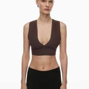 Aritzia Sculpt Knit Tank Deep V - Brown Ribbed Tank Top